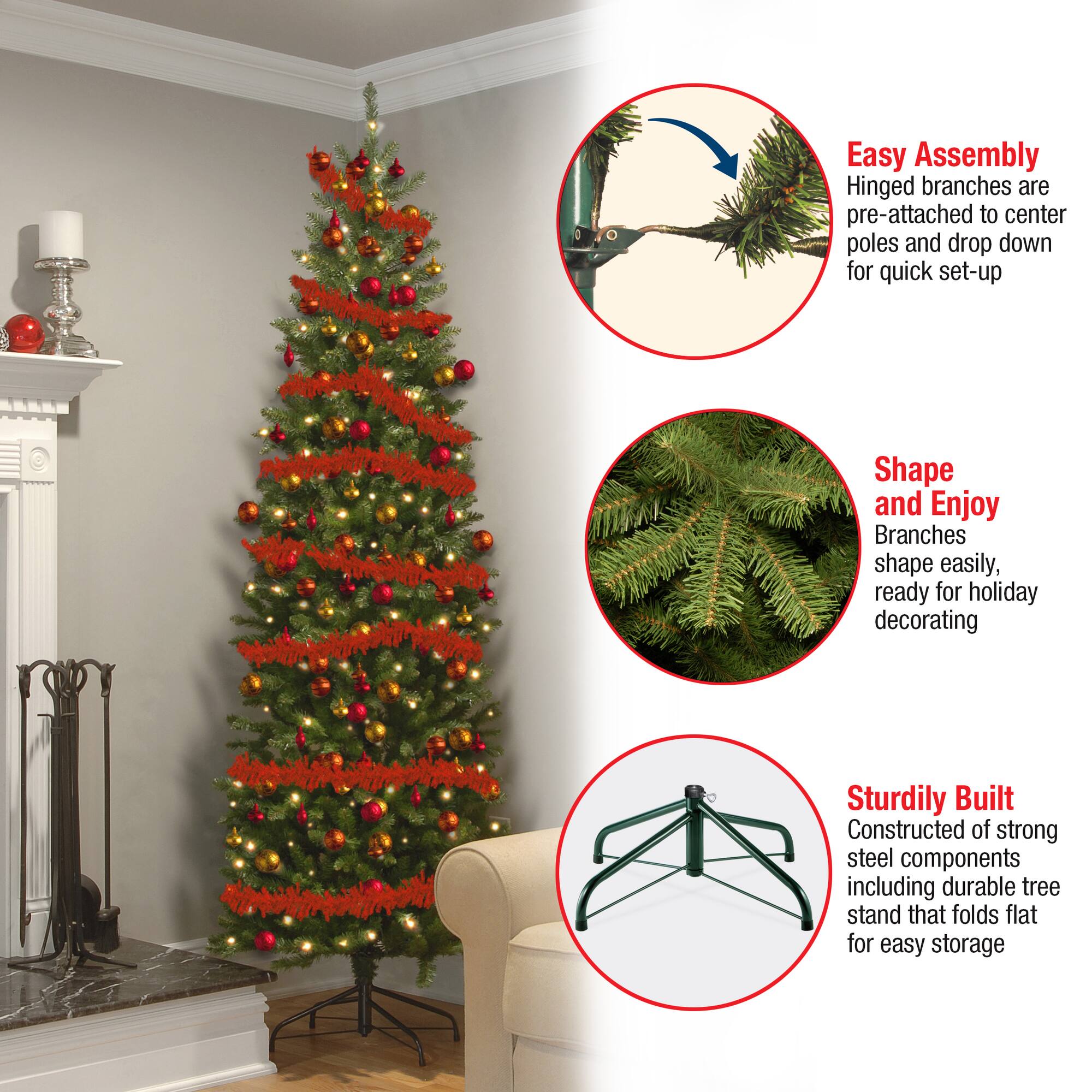7ft. Pre-lit Kingswood Fir Pencil Artificial Christmas Tree, Clear Lights